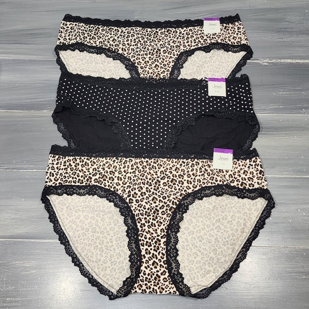 Jenni Intimates Hipster Underwear Panties XXLarge Animal Print Black 3‎ Pair